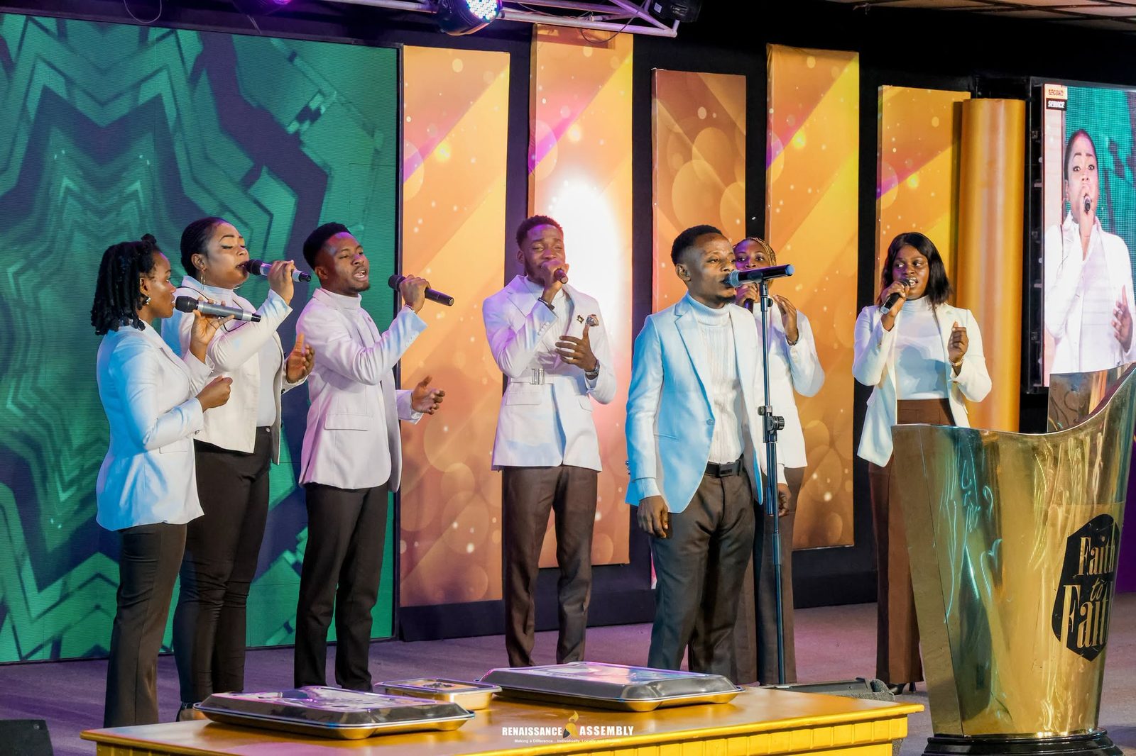 The worship team leading a broadcast service