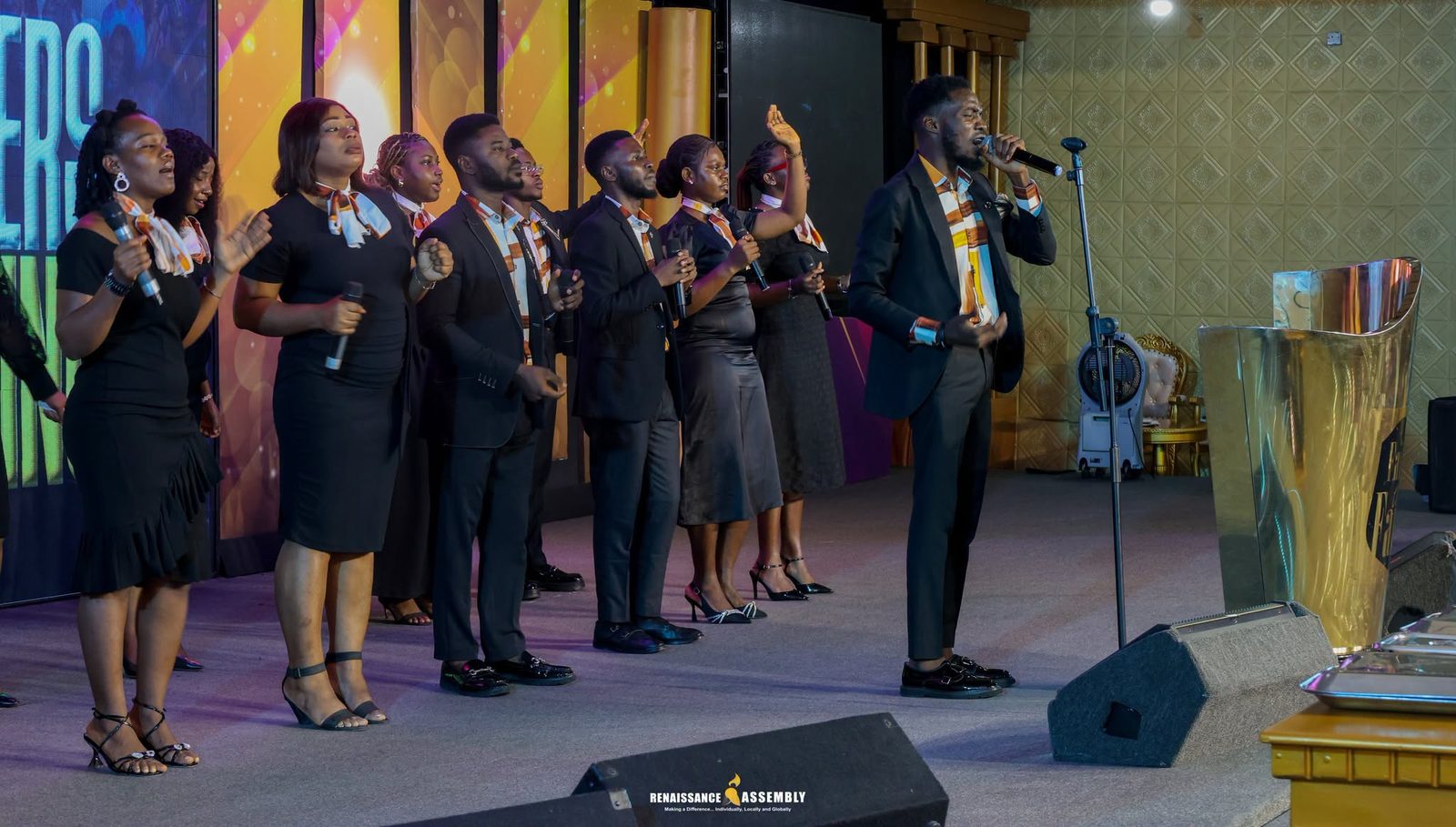 The worship team singing together