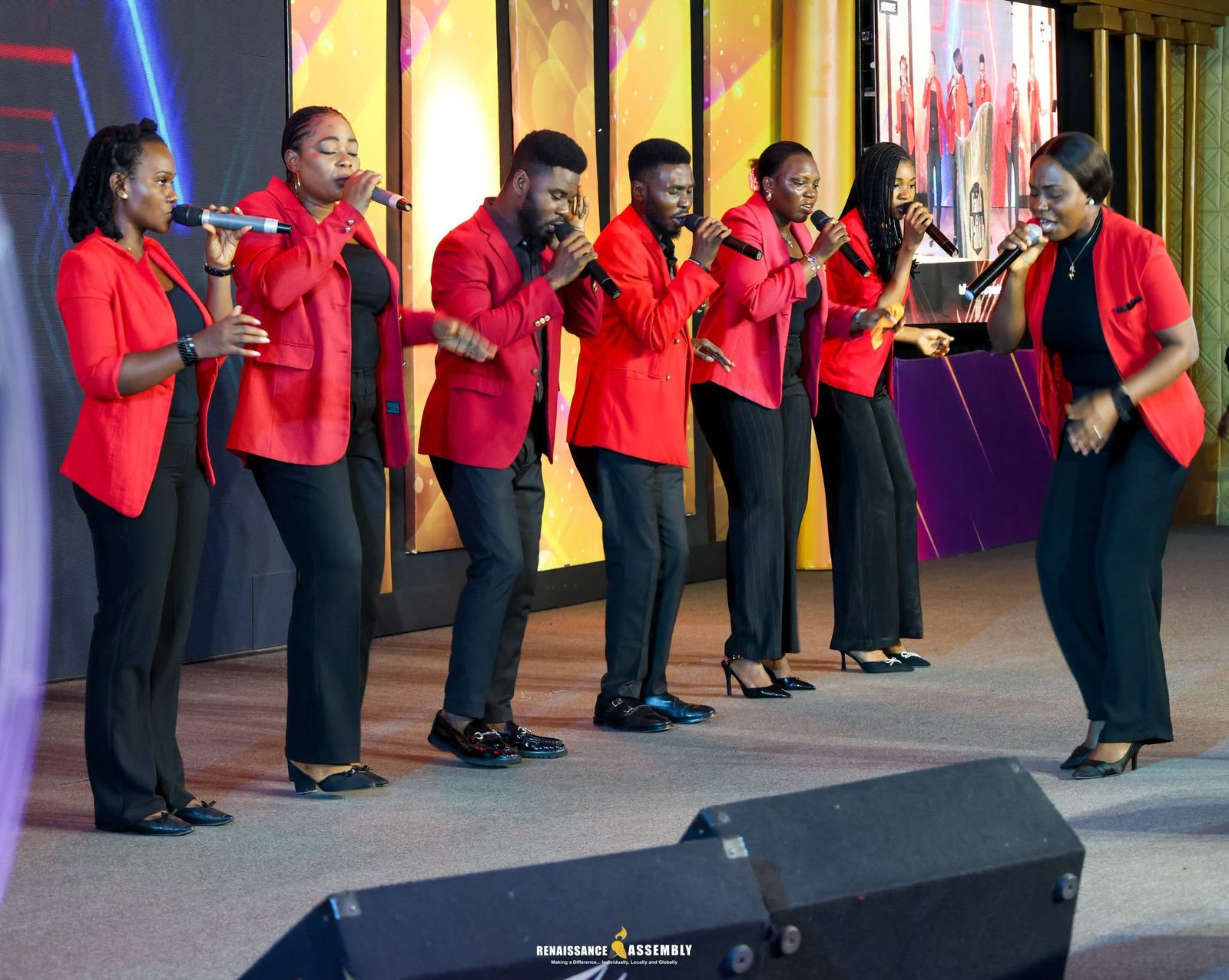 The worship team performing during a service